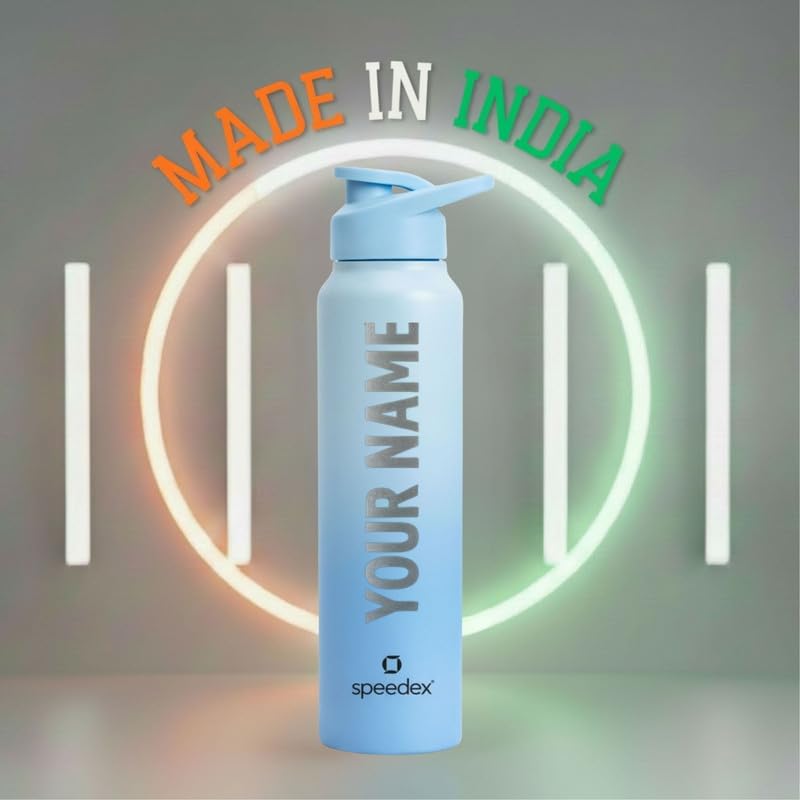 Image of Speedex Engraved Name Stainless Steel Sipper Water Bottle 1 Ltr - Customised Personalised Bottle for Kids & Adults, School, Gym, Sports, Dual Blue, Set of 1