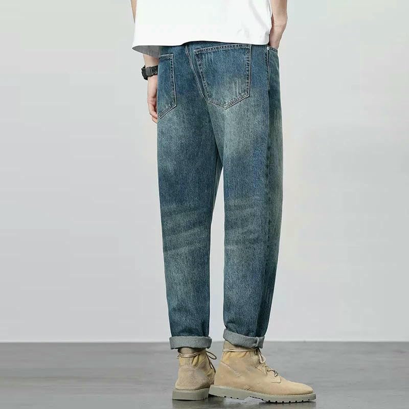 Autumn Winter American Vintage Men's Jeans Pants Cotton Thick Casual Classic Black Blue Straight Denim Trousers Male2