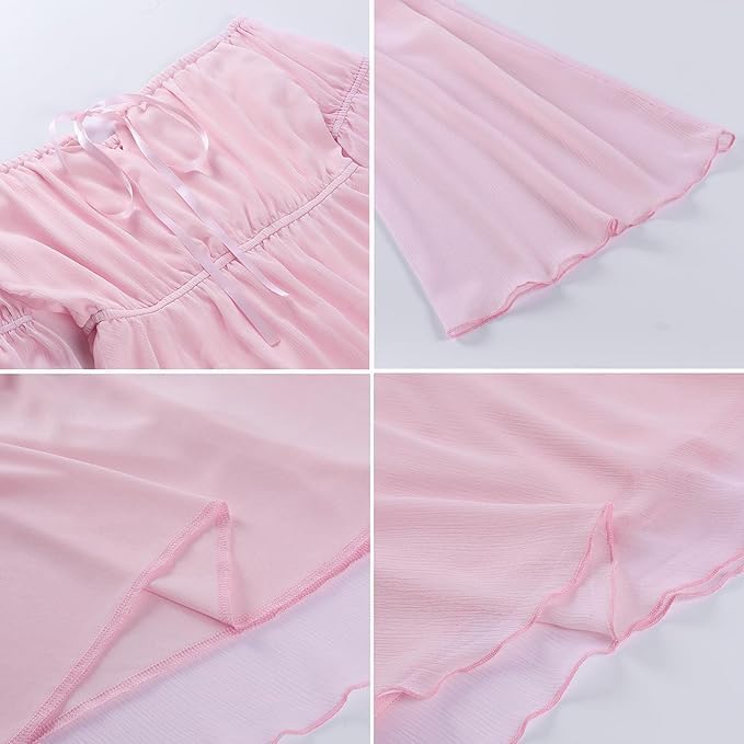 TSMNZMU Womens Two Piece Sets Corset Dress Off Shoulder Bell Sleeve Chiffon Dresses Lace-Up Mini Bustier Party Dress - Image 6