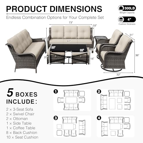 Image of Joyside 8 Piece Wicker Patio Furniture Set, Outdoor Swivel Rocker Patio Chairs with High Back, Deep Seating, Wide Armrest, Thickened Cushions, Outdoor Furniture for Deck, Porch Use