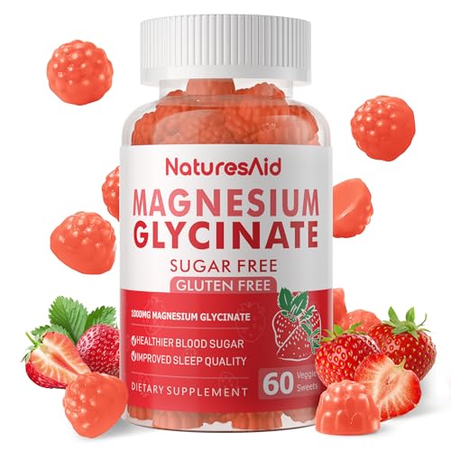 Magnesium Glycinate Gummies 1000mg - Sugar Free Magnesium Potassium Supplement with Vitamin D, B6, CoQ10 for Calm Mood & Sleep Support - 60 Strawberry Gummies -1 Pack