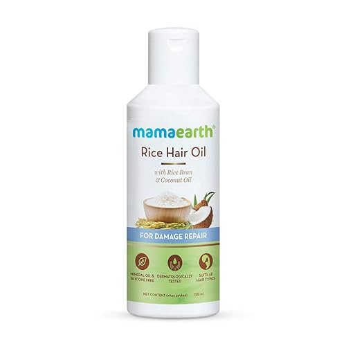 Mamaearth Aceite para el cabello de arroz con salvado de arroz y aceite de coco para cabello dañado, seco y encrespado, 5.1fl oz