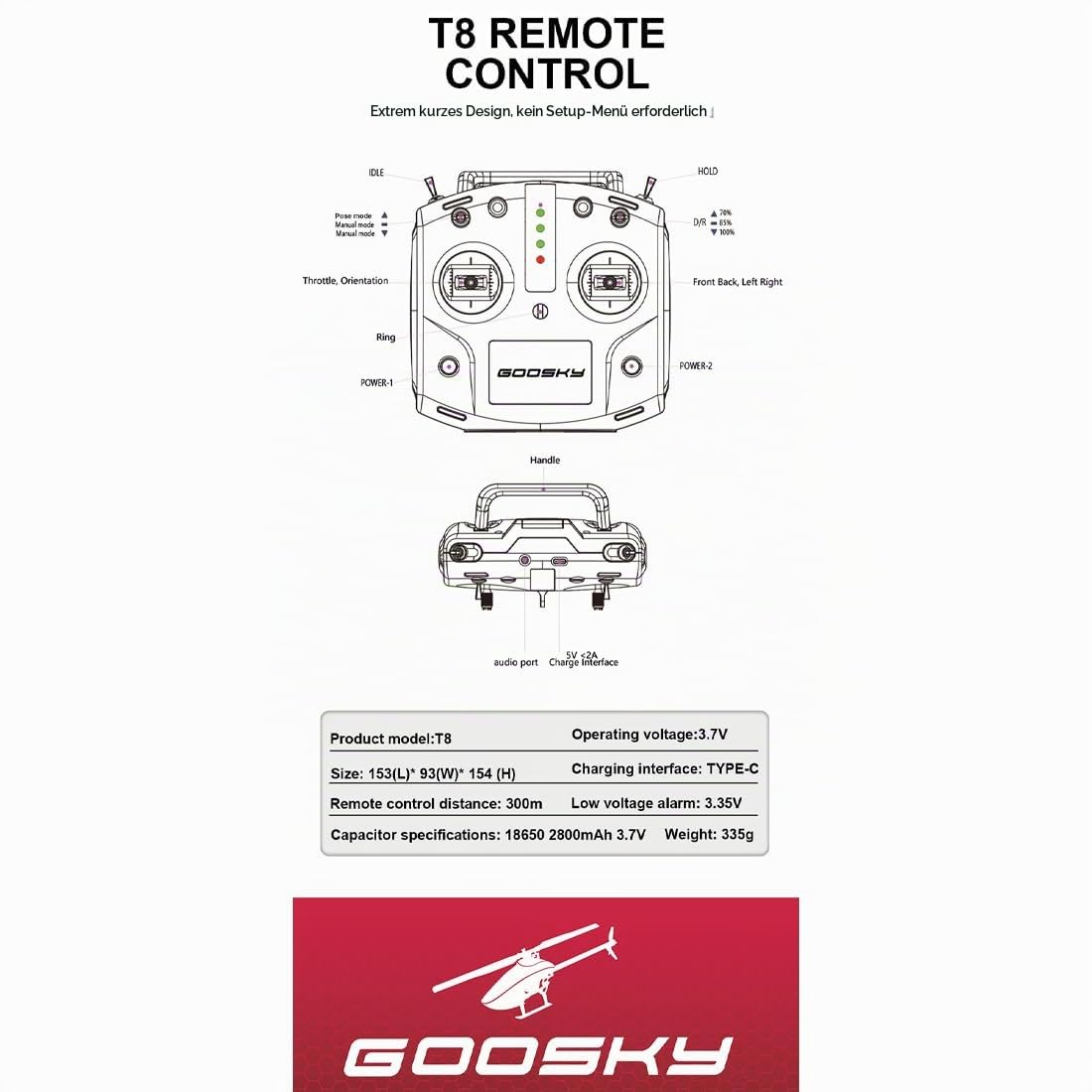 GOOSKY S1 Dual Brushless Direct Drive 3D RC-Hubschrauber, RTF-Fernsteuerungshubschrauber mit Kohlefaserrahmen, App-konfigurierbar und GTS-Flugsteuerungssystem für Hobbyisten