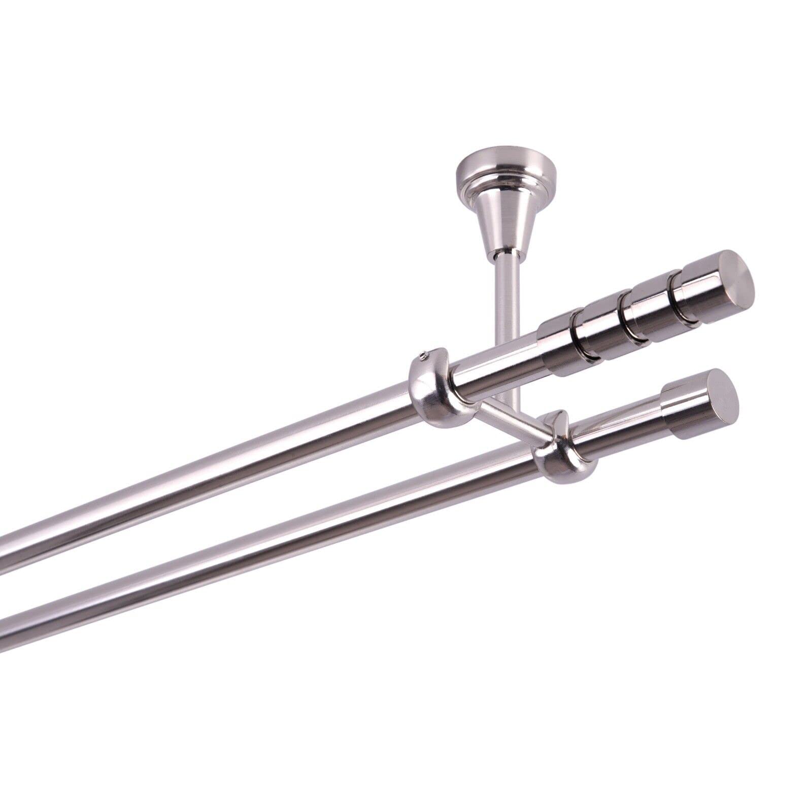 MDEKOR Asta per tende a 2 binari, 200 cm, asta di passaggio, montaggio a soffitto, in acciaio inox, effetto spazzolato