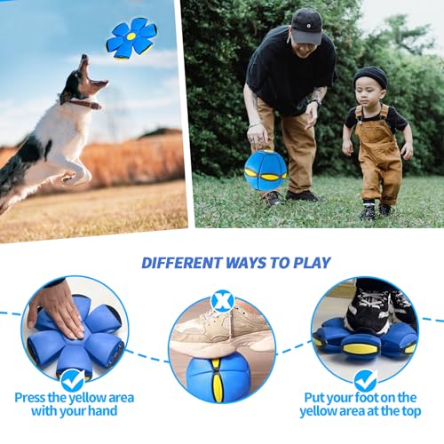 2PCS Magic Bouncing Ball, Magic Meta - Ball, Children's Magic Bouncing Balls, Doggy Disc Ball, Flying Saucer Ball, Parent-Child Interaction with Lights for Indoor & Outdoor Play Green and Blue - Image 3