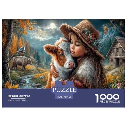 Niña& Calf Puzzles Imposible,desafío for Adults Zona Rural Otoñal Stream 1000 Piezas Obra De Arte De Juego De para Adultos, Regalos A Partir De 14 Años 70x50cm/1000pcs