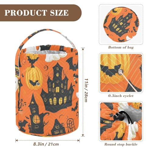 Image of Tatenale Crochet Bag Yarn Bag Knitting Project Bag with Pockets and Handle Portable Yarn Storage Organizer Tangle Free 8.3x11 InchFunny Orange Halloween Bat Castle Ghost Pumpkins17