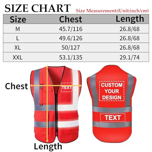 Cainor Personalizado Hi Vis Camiseta interior con cremallera,5 bolsillos de alta visibilidad chaleco reflectante de seguridad para hombres y mujeres en múltiple colores y tamaños