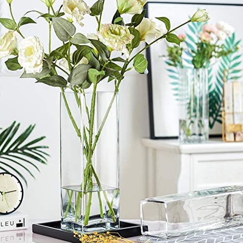 Vases pour Fleurs Vase Haut Carré, Vase en Verre Transparent Grand Vase Bouquet Vase Décoratif Soufflé À La Main, Adapté À L'Hôtel, Fête, Maison, Décoration 20/25/30/35/40CM,Clair,12 * 12 * 35CM