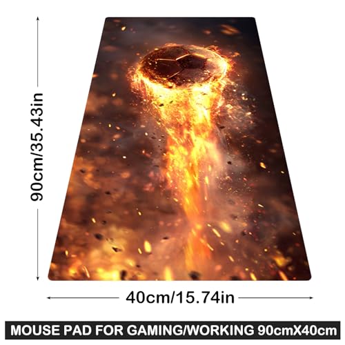 Image of Nuxovilar Professional Large Mouse Pad & Computer Game Mouse Mat (35.4x15.7IN, Fiery Orb Art, Football, Soccer) (90 * 40cm Fiery Orb)