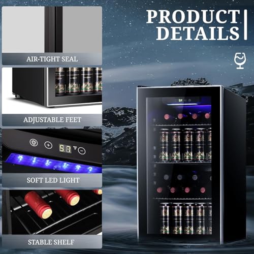 Image of Antarctic Star 26 Bottle Wine Cooler /Cabinet Refrigerator Mini Wine Cellar Beer Soda Clear Glass Door Bar Fridge Quiet Compressor Adjust Temp Freestanding Indoor Use 3.0cu.ft Black
