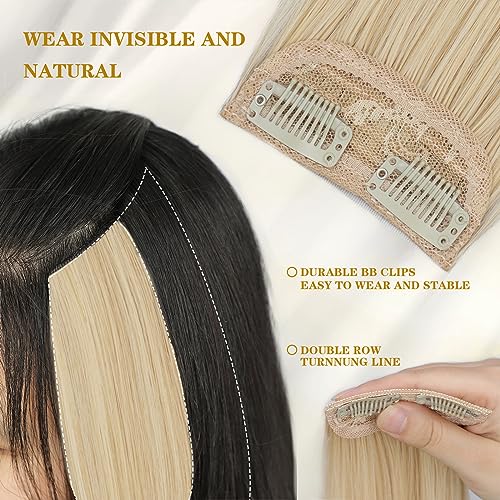 Cisyia Blonde Hair Toppers for Women Synthetic Clips in 4 PCS Invisible Hair Extensions Daily Use
