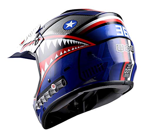 WOW Youth Kids Motocross BMX MX ATV Dirt Bike Helmet Shark Blue