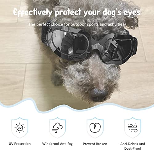 Pedomus Dog Sunglasses Small Dog Goggles Doggles Dog Glasses For Small Dogs Adjustable Band Black #TOP2