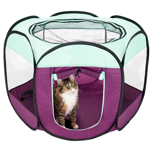 Image of Furhaven Portable Dog Playpen Cat Tent, Pet Playground,Kennel Foldable Indoor Outdoor Zippered Puppy Crate - Purple, Small