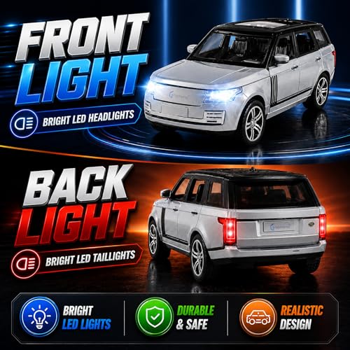 Image of GRAPHENE 1:32 Scale RR Pull Back Toy Car, Die Cast Metal Body SUV Model with Openable Doors, Light & Sound, Realistic Miniature Vehicle Toy for Kids Boys Girls (Grey)