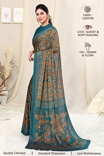 Image of MIRCHI FASHION Women Saree | Plain Weave Chiffon Abstract Printed Office Wear Sari with Blouse