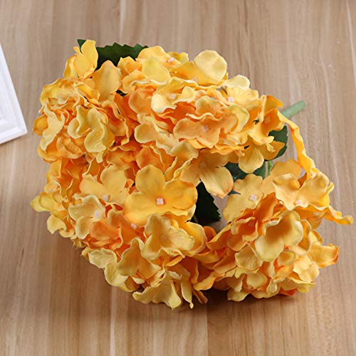Fictory Flor artificial de hortensia, flores falsas de seda de 5 cabezas para decoración del hogar, decoración del hogar, centro de mesa de arreglo floral naranja realista, tallo de 33 cm de largo con