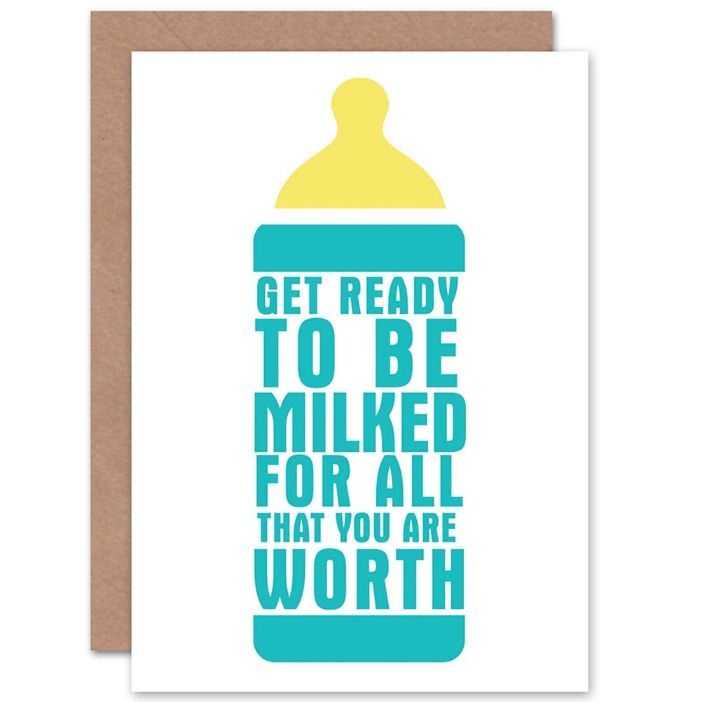 Wee Blue Coo CARD GREETING NEW BABY MILK BOTTLE FUNNY PUN