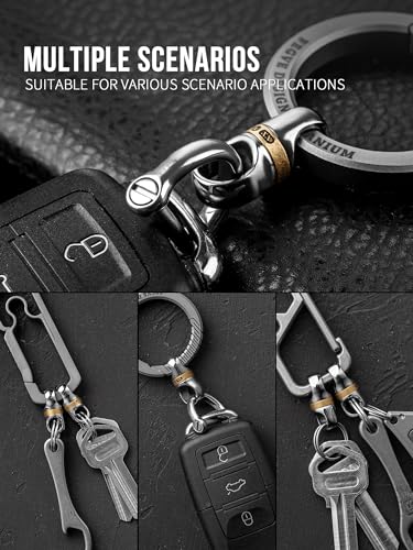 Image of FEGVE Titanium 360 Swivel Key Ring with 1 /2″ D Ring Keychain for Car Key | Very Mini Key Link Connector, Titanium ultra-light, Rust-proof, Anti-deform, Tangle-free Swivel