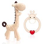 SHARE&CARE Christmas Silicone Giraffe Baby Teether Toy with Storage Case, for 3 Months Above Infant Sore Gums Pain Relief, Valentine\'s Festive Baby Teething Toys, Women Gift for Mom, Wife, Her (Cream)