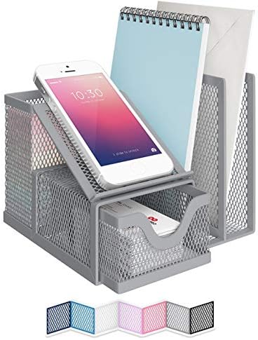 NEATERIZE Desk Organizer for Files - Sturdy Desktop Organizer for Home Office School College & Dorm - Office Supplies and Accessories Organization Caddy for Sticky Notes Pens & Pencils Holder - (Gray)