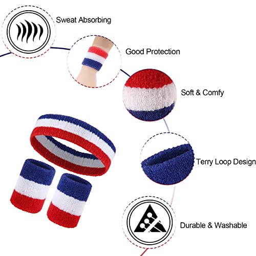 Image of 18 Pcs Sweatbands Headband Wristband Set Colorful Striped Terry Cloth Sports Athletic Gym 80s Sweat Headbands