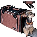 [雑誌掲載モデル]Bicieeel 犬 猫 キャリーバッグ ペットキャリーバッグ 多機能 丈夫 軽い 型崩れなし 出入りらくらく 2ポケット 大きめ Mサイズ 夏冬対応マット 折り畳み 小型犬 中型犬 キャリーケース (ブラウン)…