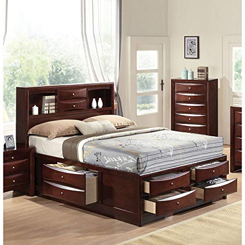 Secsofier Contemporary Wood Storage Bed Frame Full Size with 8 Storage Drawers, Bookcase Headboard for Master or Guest Room No Box Spring Required Easy Assembly (Full Bed, Espresso)