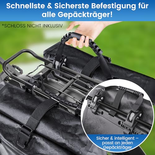 Fahrradtaschen für Gepäckträger 2 ER SET 48L, Wasserdicht Gepäckträgertaschen mit Reflektoren, 3 IN 1 Fahrrad Taschen Hinten mit Tragegriff Und Schultergurt, Einfache Befestigung (24L, 2ER SET)