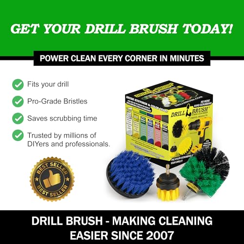 Image of Drillbrush Medium Drill Brush Attachments for Cleaning Tile, Grout, Dishes, Pots, Pans, Air Fryers, and Boat Hulls - Cordless Power Spin Scrubber Drill Attachment - Electric Dish Scrubber Spin Brushes