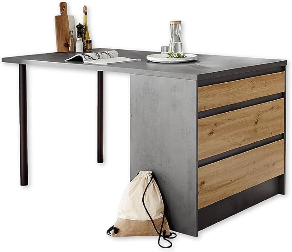 TROJA Moderne Kücheninsel freistehend in Artisan Eiche Optik, Anthrazit - Geräumige Kochinsel mit viel Stauraum - 180 x 90 x 90 cm (B/H/T)