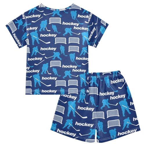 ALAZA Ice Hockey Cartoon Blue Pajamas Short Sleeve 2 Piece Sleepwear Top and Bottom Pajama Set Unisex2