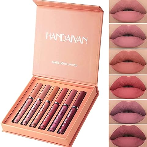 6 Stück Lipgloss-Set, Antihaft-Tasse Lipgloss flüssiger Lippenstift Set, matt wasserdicht langlebig flüssigen Lippenstift Set Cover