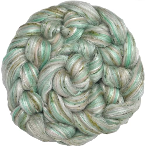 Image of Combed Top Roving. Limited Edition Fiber for Spinning, Needle Felting, Wet Felting, Weaving and Crafting. Fancy, Colorful, Exotic Designer Blend, Mint Chip