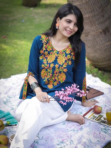 Image of Youthnic Women's Light Green Rayon Yoke Embroidery Straight Short Kurti | Office Wear Kurti | College Wear Kurti | Tunic Top