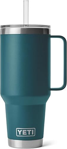 Miniatura 3 de YETI Rambler - Vaso de agua con asa y tapa con popote, de 42 onzas, con aislamiento al vacío con asa, acero inoxidable, color verde azulado agave