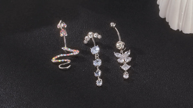 Set Piercing Ombelico YADOCA 9 Pezzi - Anelli Dangly In Acciaio Chirurgico Con CZ E Cuori - Foto 2