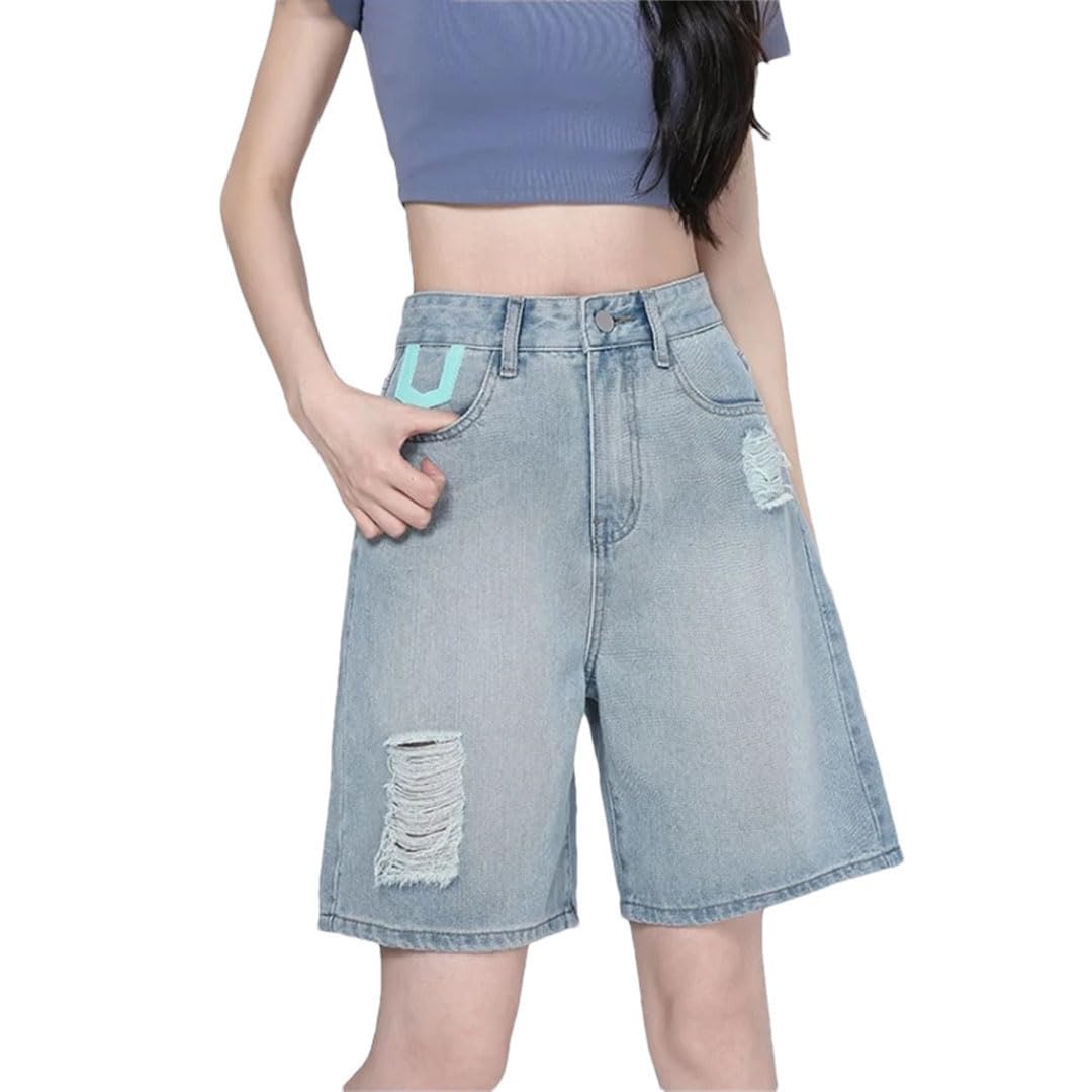 Damskie luźne spodenki dżinsowe w młodym stylu High Street Vintage Casual szorty wysoka talia lekkie dżinsy