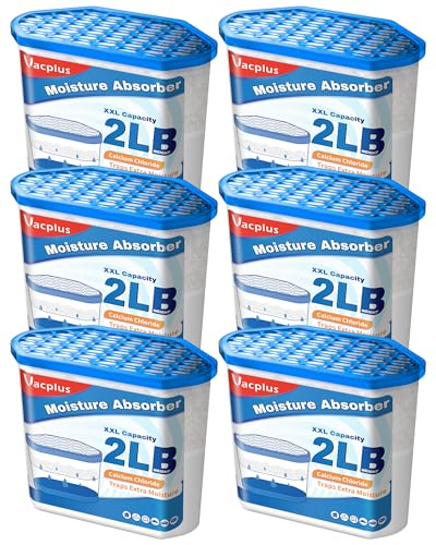 Image of Vacplus Moisture Absorber, 2 LB, Strong Absorption, Fragrance Free, 6 Pack | Closet, Bathroom, Basement, RV, Storage Areas, Odor Eliminator, Dehumidifier Bucket