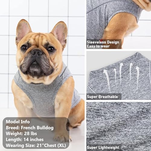 KYEESE Reflective Dog Shirt, Lightweight Sun Protection Dog T Shirts for Small Dogs, Breathable Sleeveless Pet Tank Top High Visibility Summer Dogs Clothes for Night Walking Outdoor, Grey, L - Image 3