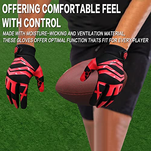 Finger Ten Football Receiver Gloves Youth Receiving Gloves Pro 3.0 Durable Breathable Flexible In White Red Black Blue Small Large Medium X-Large (B-Red, Small) #TOP4
