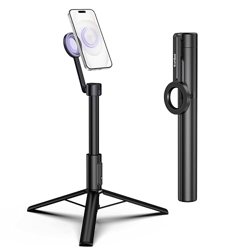 KraftGeek Magnetic Tripod for iPhone, 64” Selfie Stick for iPhone Magsafe, Phone Tripod Stand with Remote for Cell Phone Video Recording Travel - 64 Inches-Black - Magnetic