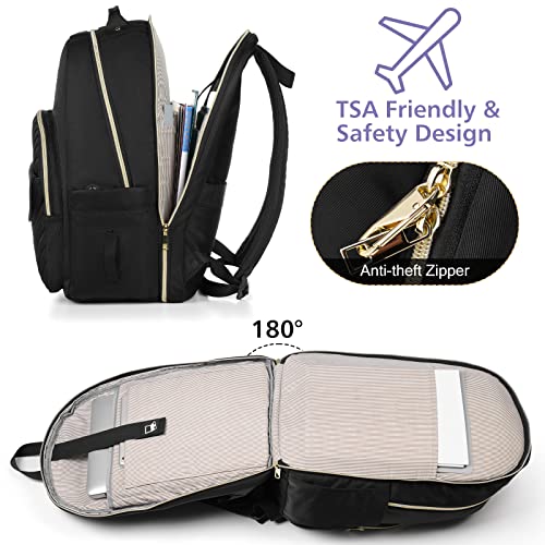 Womens Laptop Backpack,Stylish Work Business Backpack for Travel,Large Capacity Computer Backpack for 15.6 Inch,Back Pack School College Bookbag with USB Charging Port,Casual Daypack,Black3