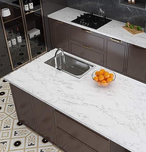 Image of HOME13 Marble Wallpaper Peel & Stick Contact Paper Self Adhesive Decorative Removable Waterproof Wallpaper for Kitchen Cabinet and Furniture Countertops (24 X 120 INCH, White Grey Matte)