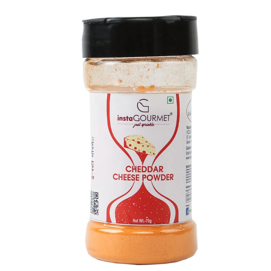 instaGOURMET Cheddar Cheese Powder ( Pack of 2) (70g*2) JUST Sprinkle and Make Delicious Cheese-Flavored, Pop-Corn, Pizza, Pasta, French Fries and Many More