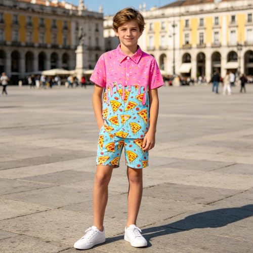 Image of uideazone Boys Novelty Print Short Sleeve Button Down Hawaiian Shirt 5-14Y