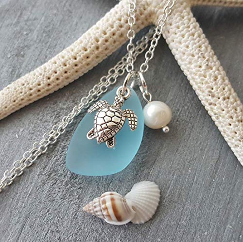 Yinahawaii Handmade In Hawaii, Turquoise Bay Blue Sea Glass Necklace thumb #3