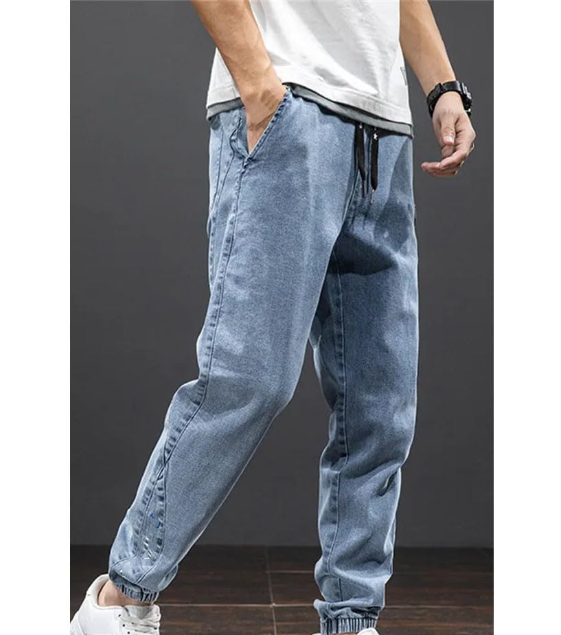 Men Summer Drawstring Elastic Waist Slim Fit Jeans Fashion Harajuku Streetwear Plus Size Casual Joggers Pants2