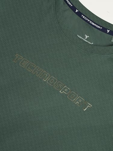 Image of TECHNOSPORT Men's Printed Slim Fit Henley Neck T-Shirt ELASTOLITE Half Sleeve Slip On Polyester for Gym Running Workout UPF50+ Anti Odour